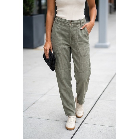 American Eagle Outfitters Pants - American Eagle Women Olive Green Linen Blend Utility Cargo Pants Sz 8 Reg Safari